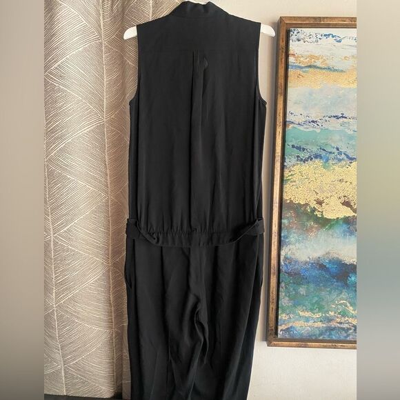 Theory Yariby Jumpsuit Black Sleeveless Pants Collared Button Down Pockets Sz 2 - Picture 5 of 17